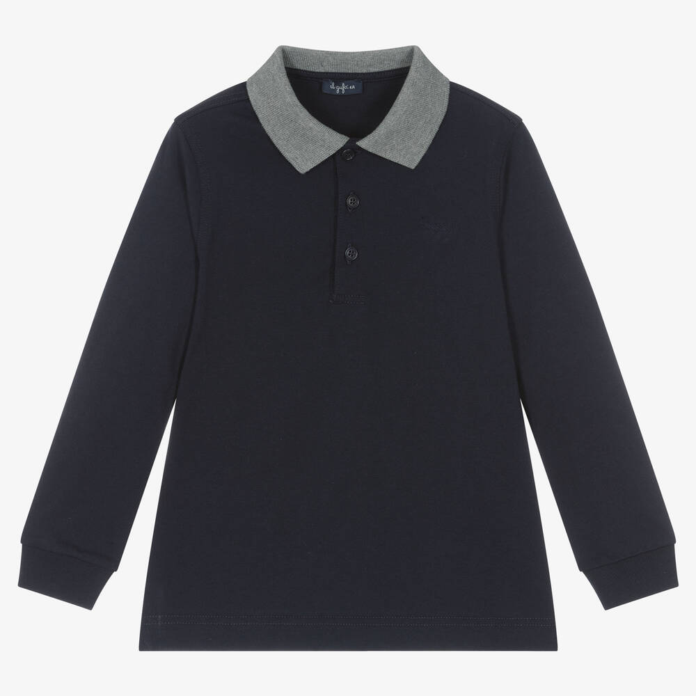 Il Gufo - Boys Navy Blue Cotton Polo Shirt | Childrensalon