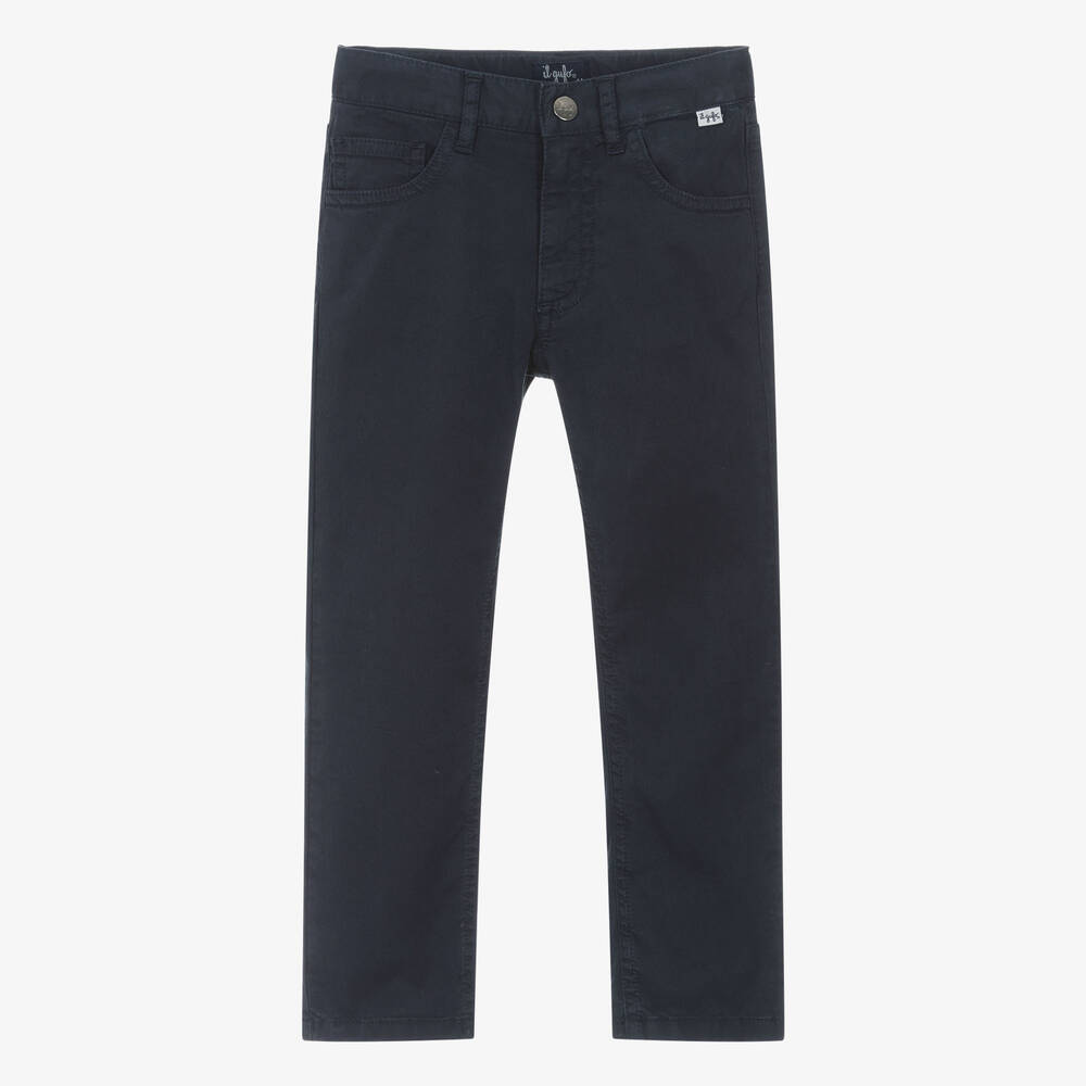 Il Gufo - Boys Navy Blue Cotton Trousers | Childrensalon
