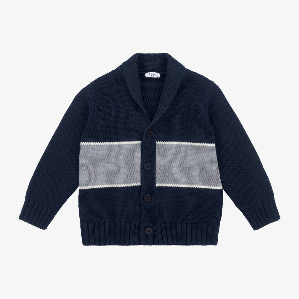 Il Gufo - Boys Navy Blue Organic Cotton Cardigan | Childrensalon