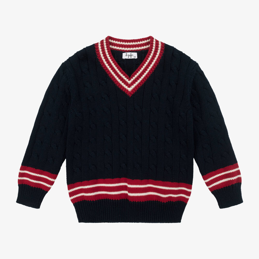 Il Gufo - Boys Navy Blue Organic Cotton Sweater | Childrensalon