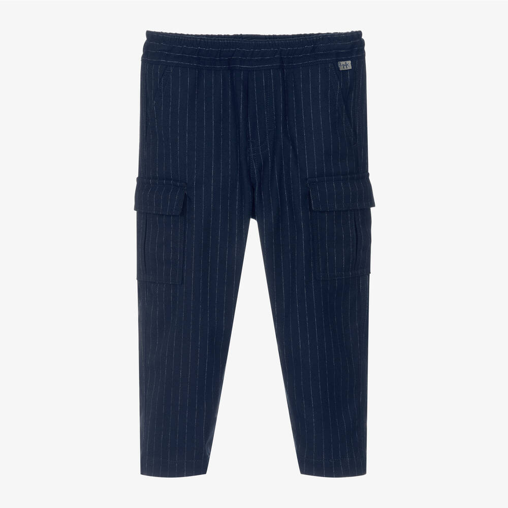 Il Gufo - Boys Navy Blue Pinstripe Cargo Trousers | Childrensalon