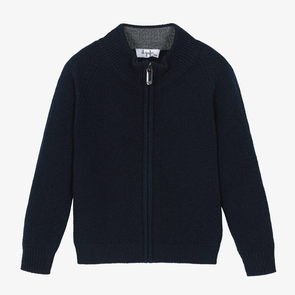 Il Gufo - Boys Navy Blue Wool Zip-Up Cardigan | Childrensalon