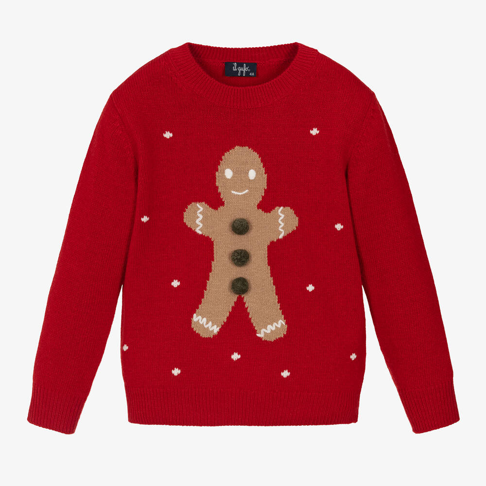 Il Gufo - Boys Red Merino Wool Gingerbread Sweater | Childrensalon