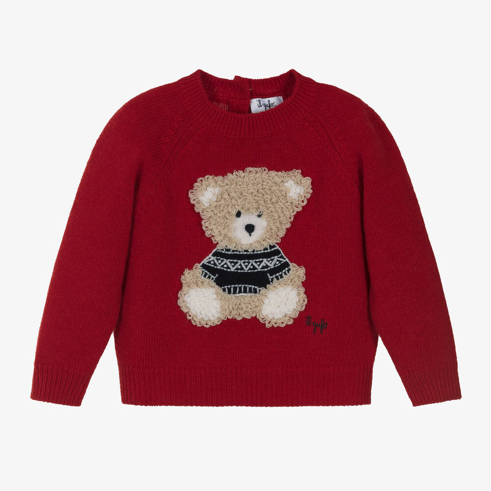 Il Gufo - Boys Red Wool Teddy Jumper | Childrensalon