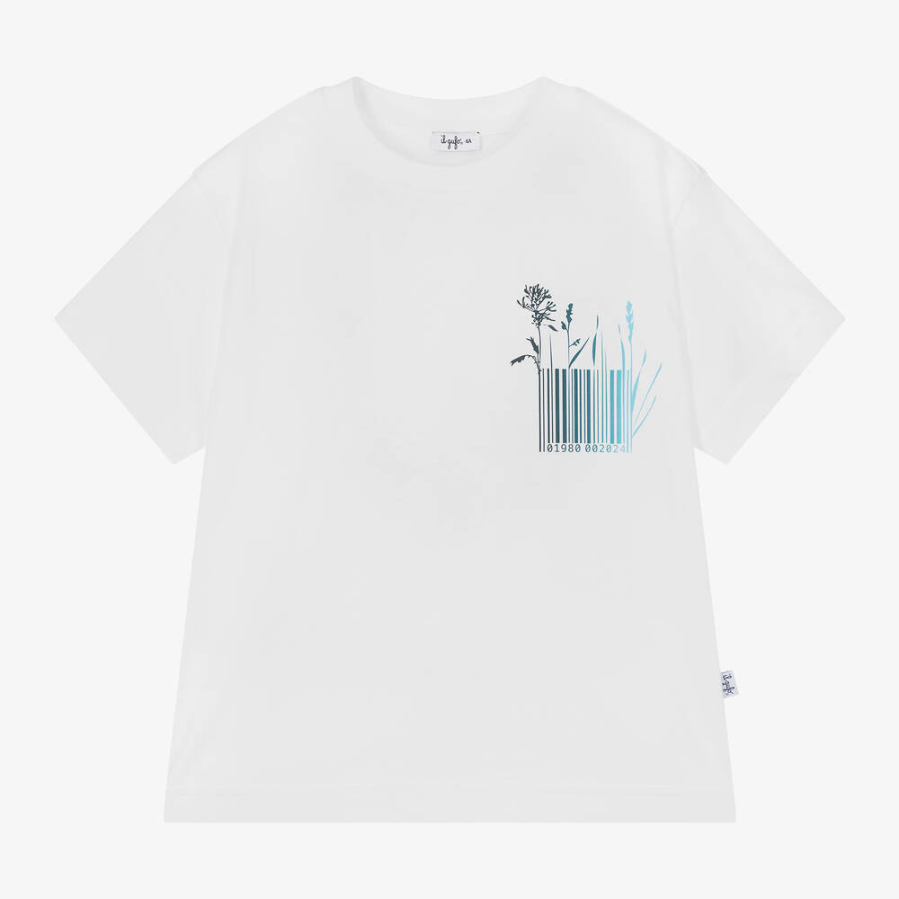 Il Gufo - Boys White Cotton Barcode T-Shirt | Childrensalon