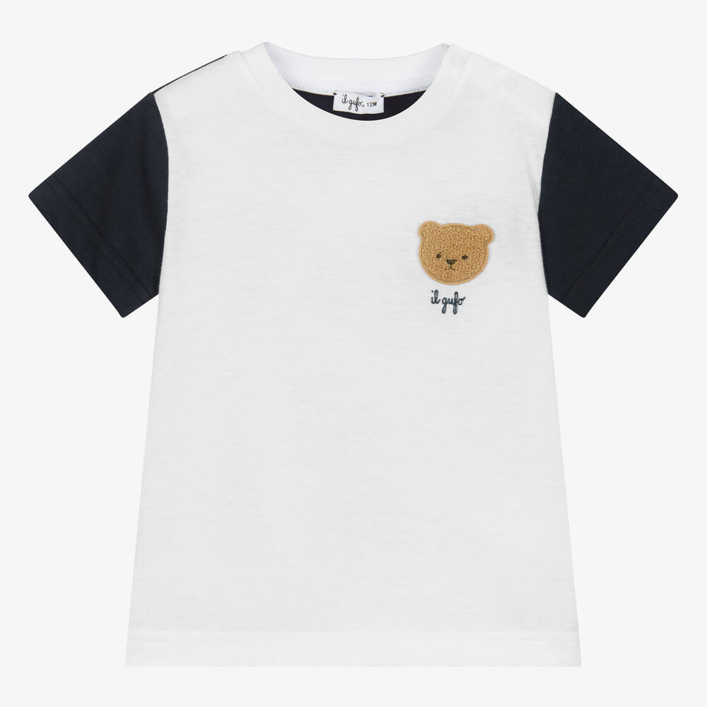 Il Gufo - Boys White Cotton Bear T-Shirt | Childrensalon