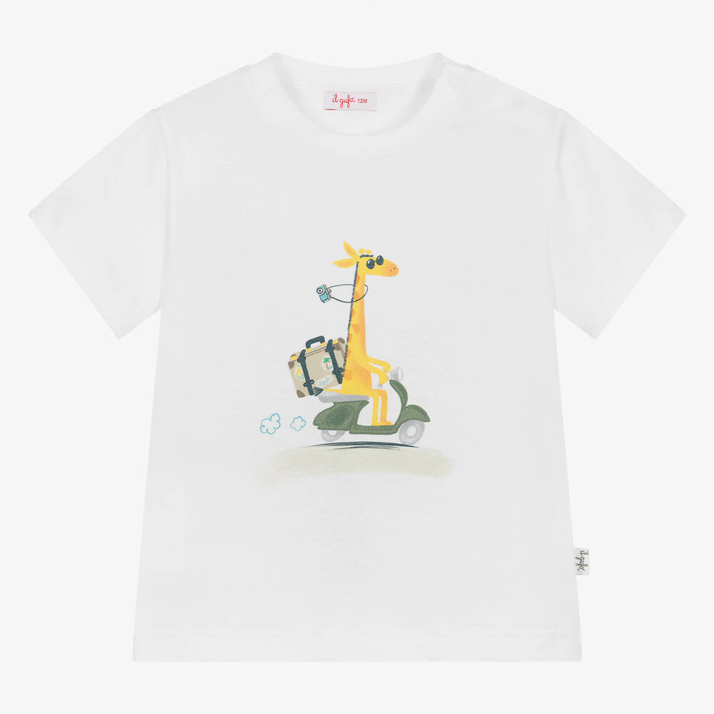 Il Gufo - Boys White Cotton Giraffe T-Shirt | Childrensalon
