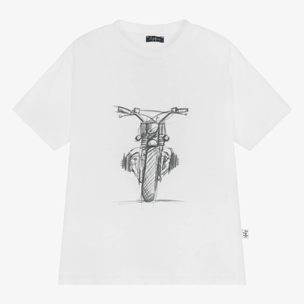 Il Gufo - Boys White Cotton Motorbike T-Shirt | Childrensalon