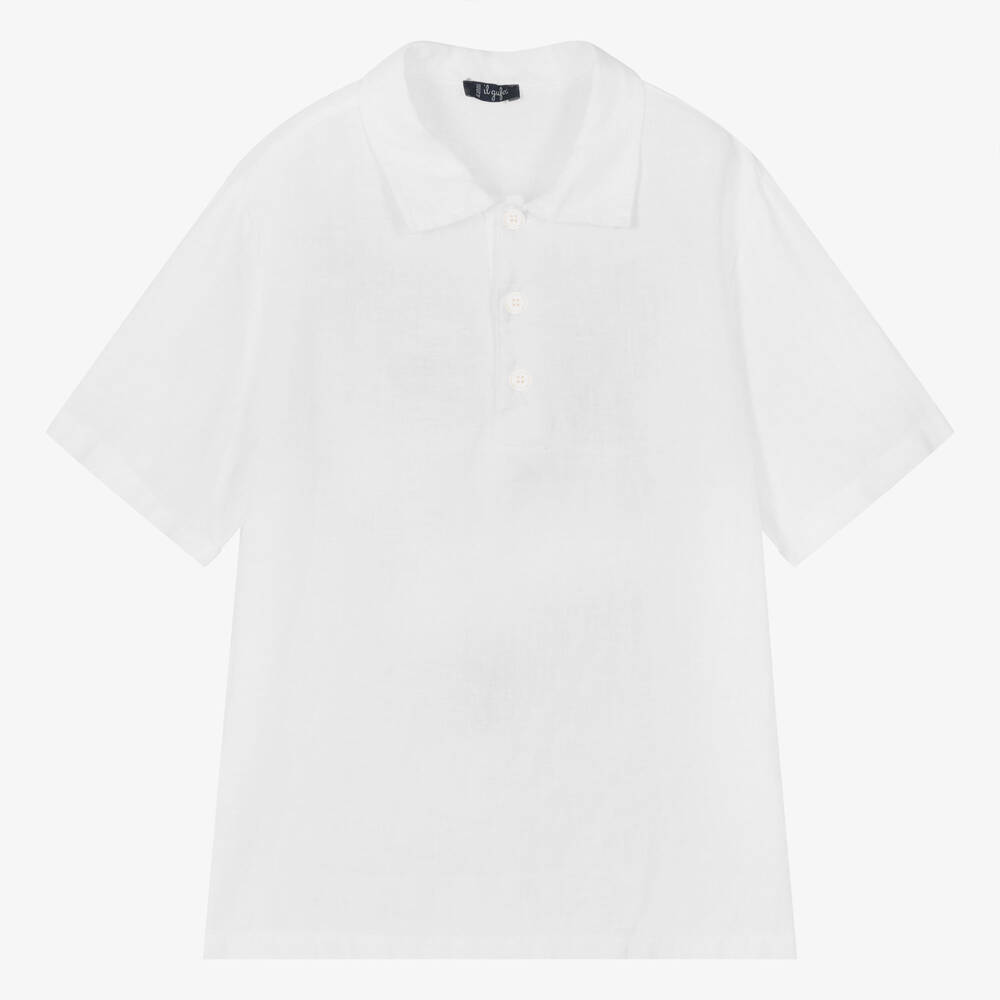 Il Gufo - Boys White Linen Polo Shirt | Childrensalon