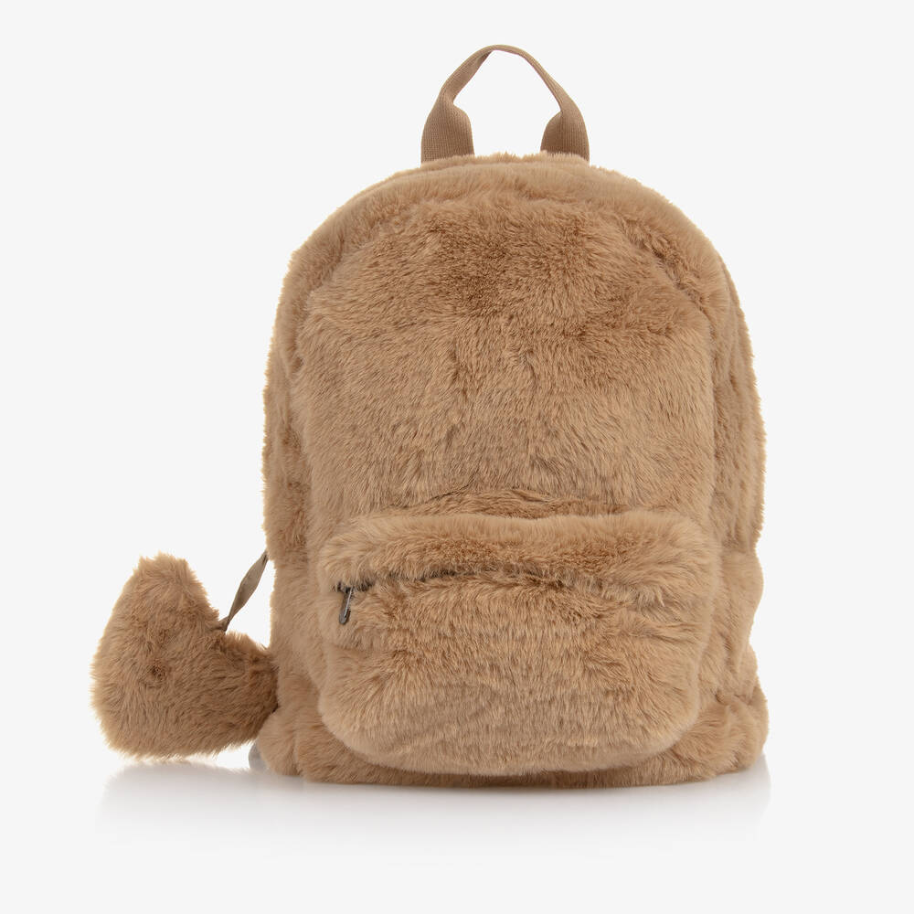 Il Gufo - Girls Beige Faux Fur Backpack (30cm) | Childrensalon