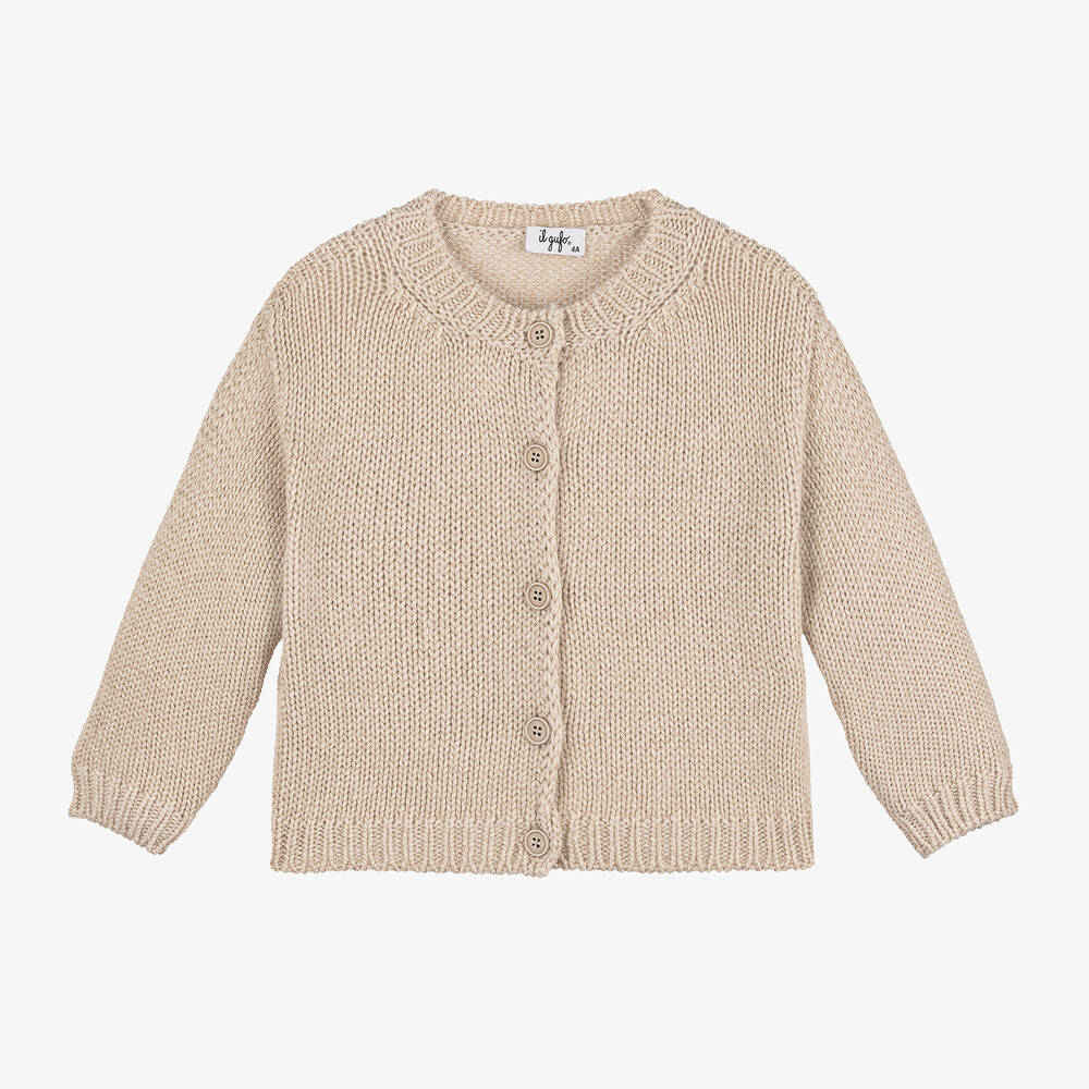 Il Gufo - Girls Beige Lurex Knit Cardigan | Childrensalon