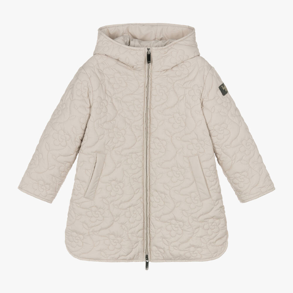 Il Gufo - Girls Beige Quilted Hooded Coat | Childrensalon