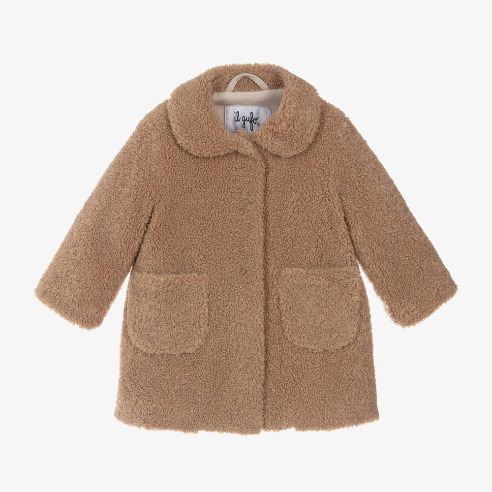 Il Gufo - Girls Beige Teddy Fleece Coat | Childrensalon