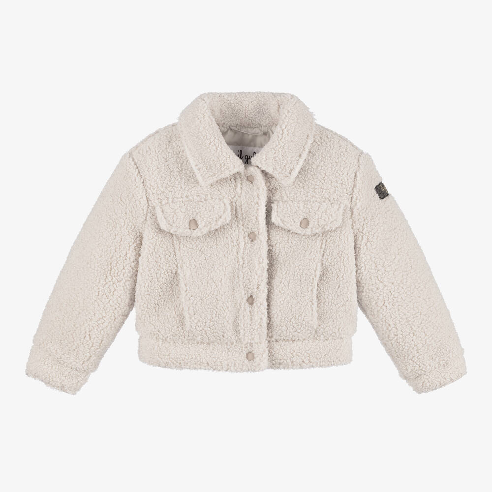 Il Gufo - Girls Beige Teddy Fleece Jacket | Childrensalon