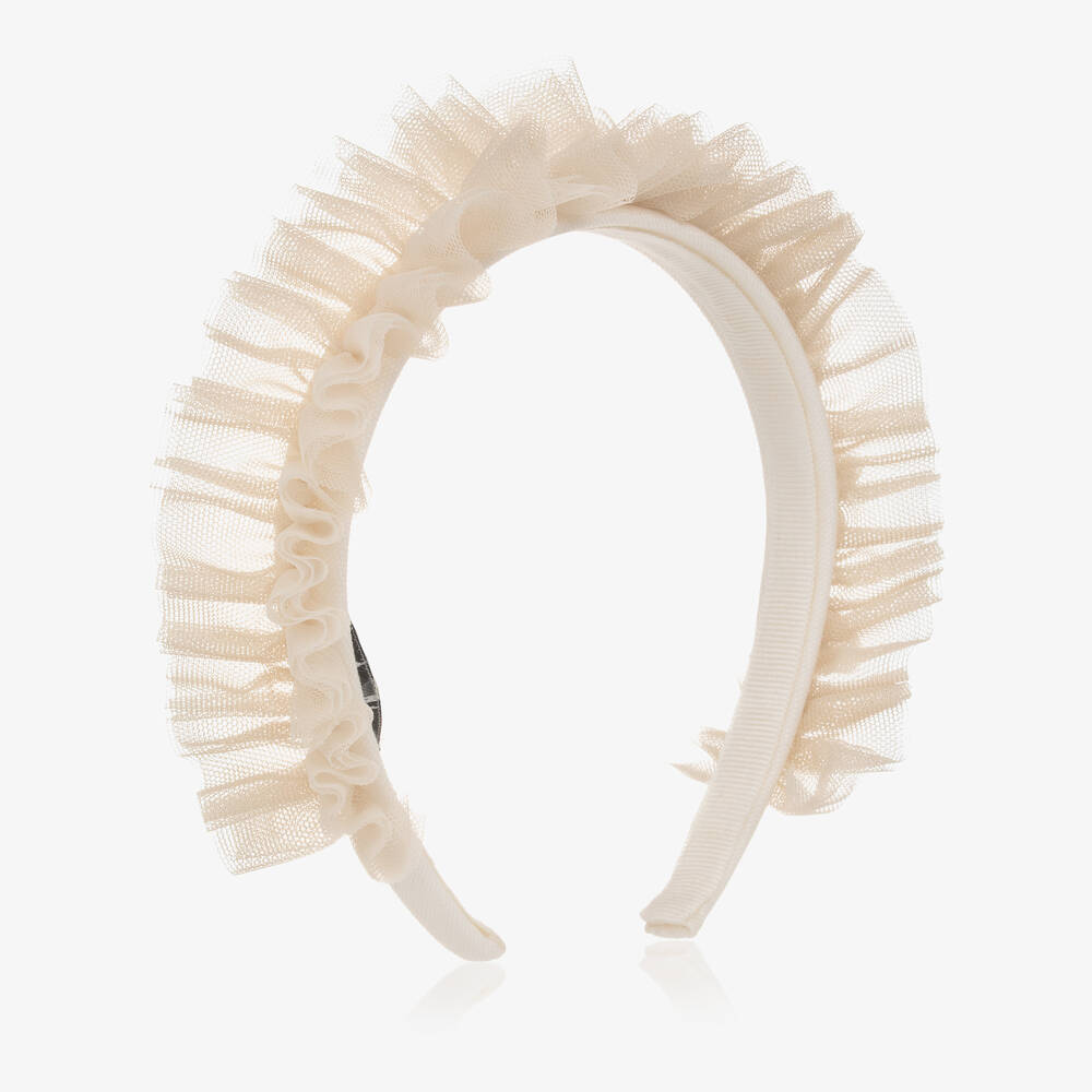 Il Gufo - Girls Beige Tulle Frill Hairband | Childrensalon