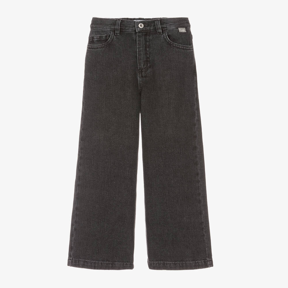 Il Gufo - Girls Black Denim Wide Leg Jeans | Childrensalon