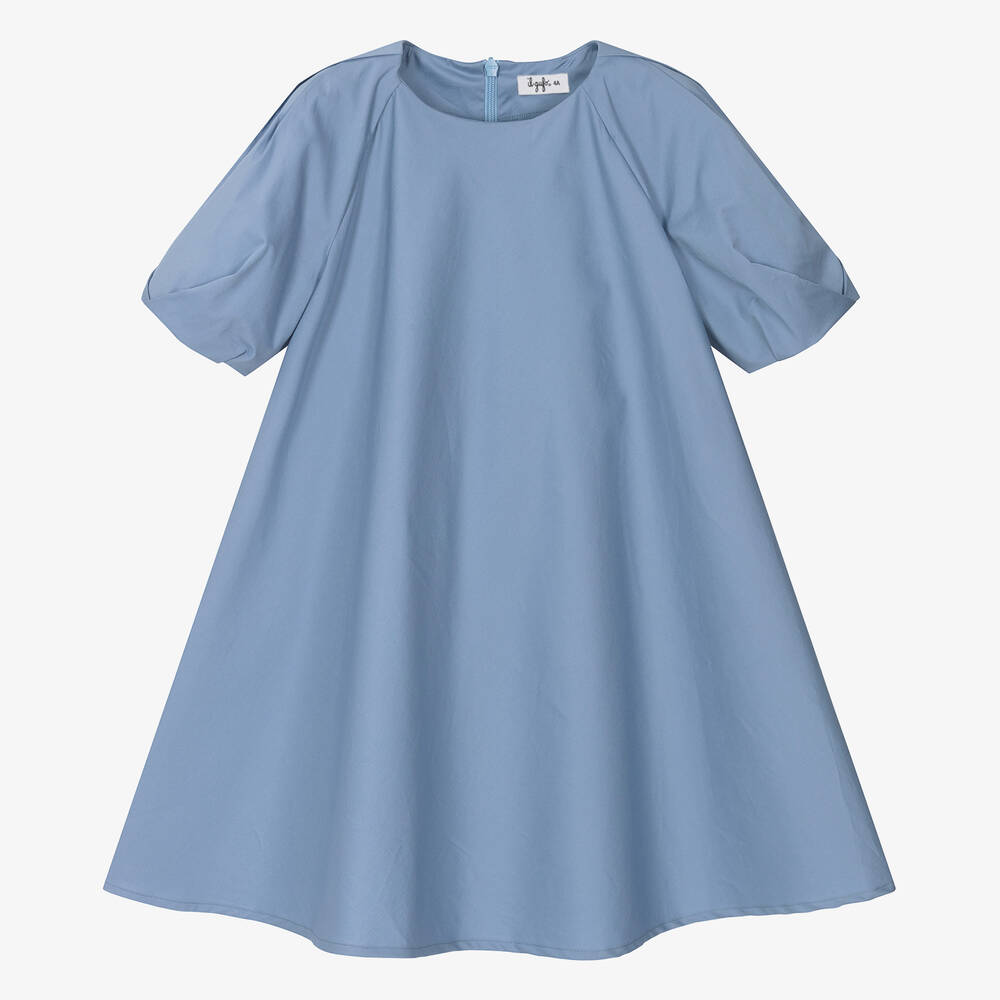 Il Gufo - Голубое платье-трапеция из хлопка для девочек | Childrensalon