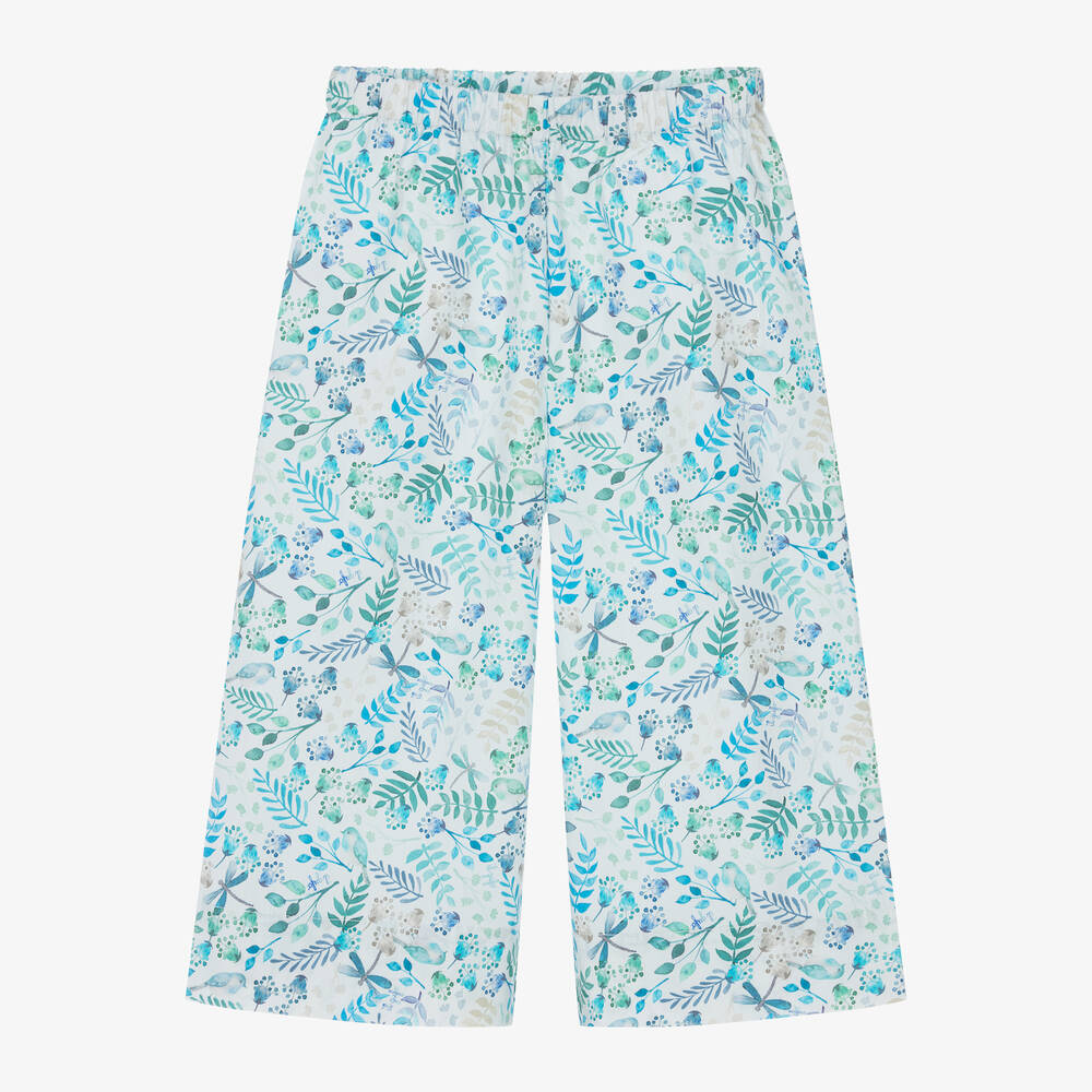 Il Gufo - Широкие голубые брюки из хлопка в цветочек для девочек | Childrensalon