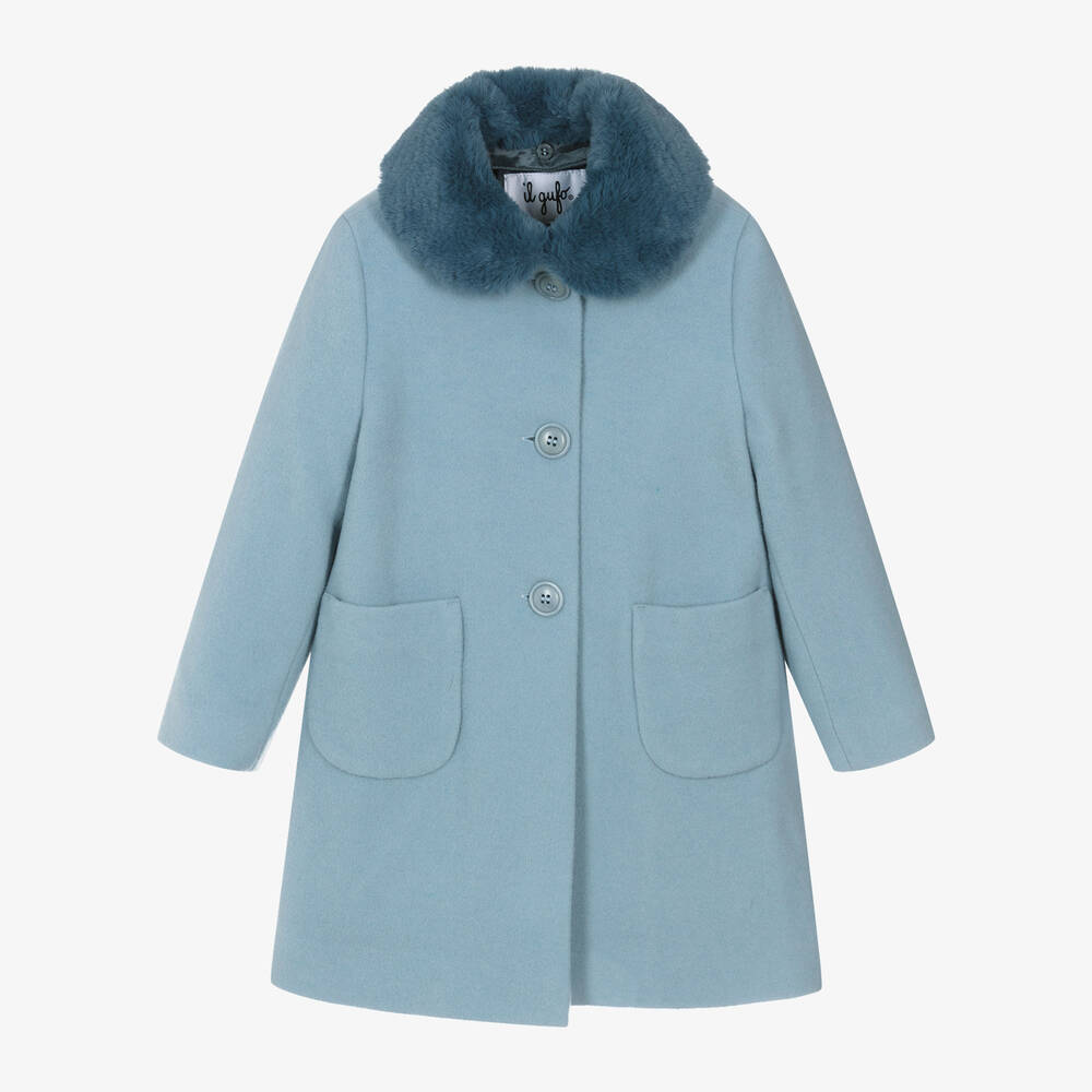 Il Gufo - Girls Blue Felted Wool Coat | Childrensalon