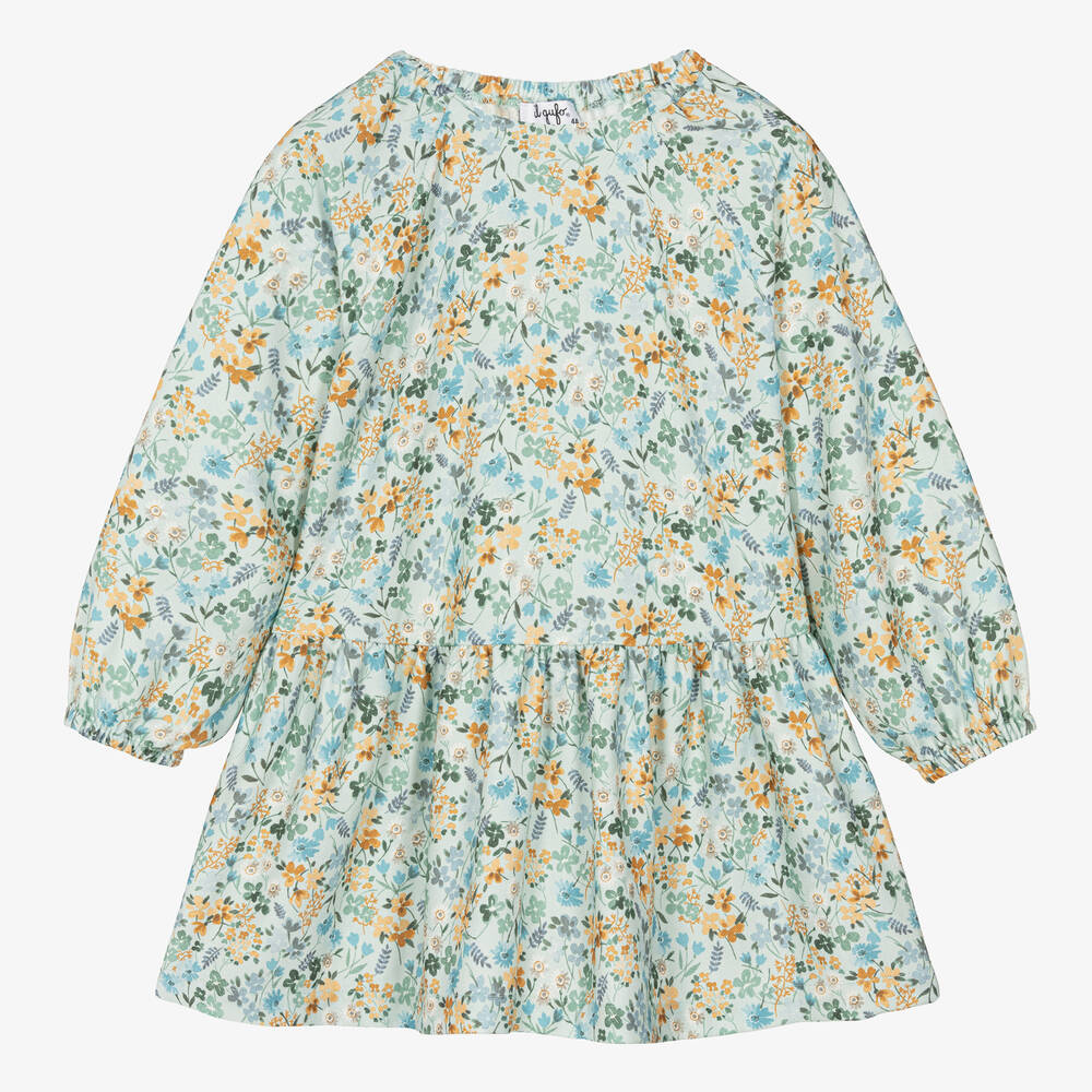 Il Gufo - Girls Blue Floral Viscose Dress | Childrensalon