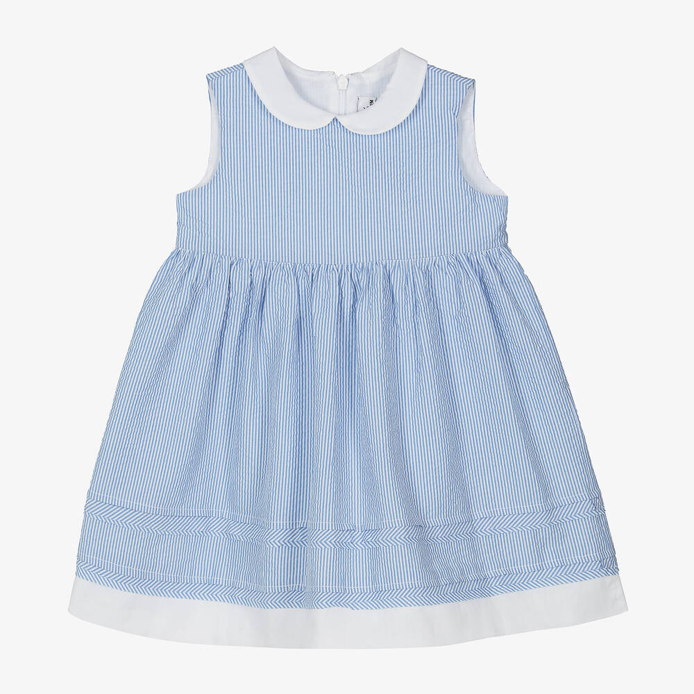 Il Gufo Babies' Girls Blue Striped Cotton Dress