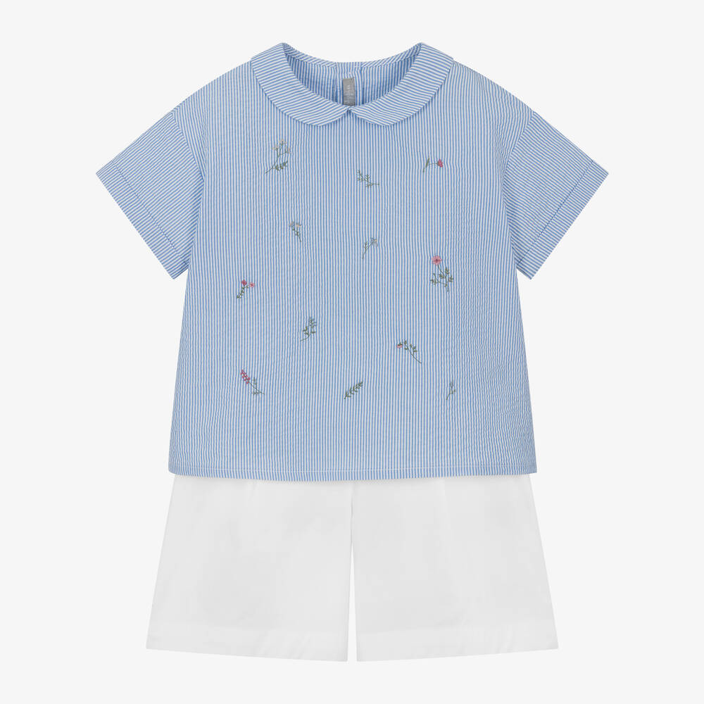 Il Gufo - Голубой топ и белые шорты из хлопка для девочек | Childrensalon