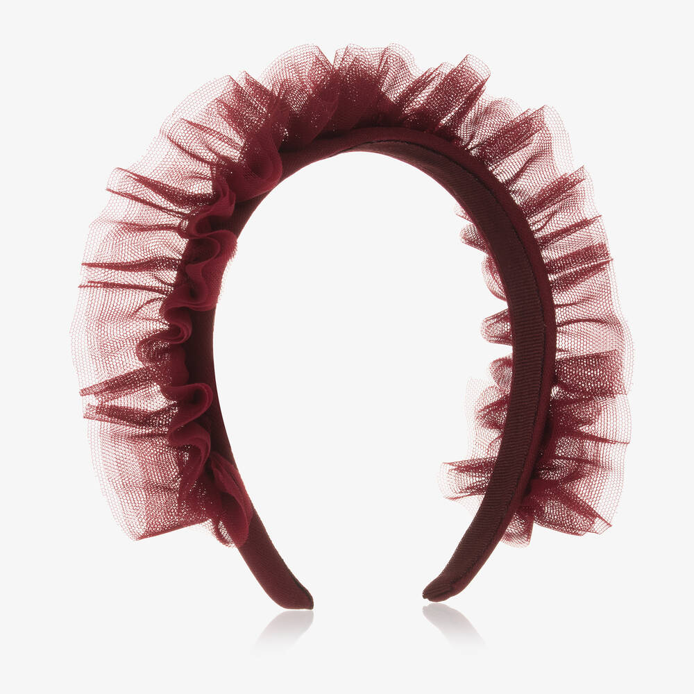 Il Gufo - Girls Burgundy Red Tulle Frill Hairband | Childrensalon