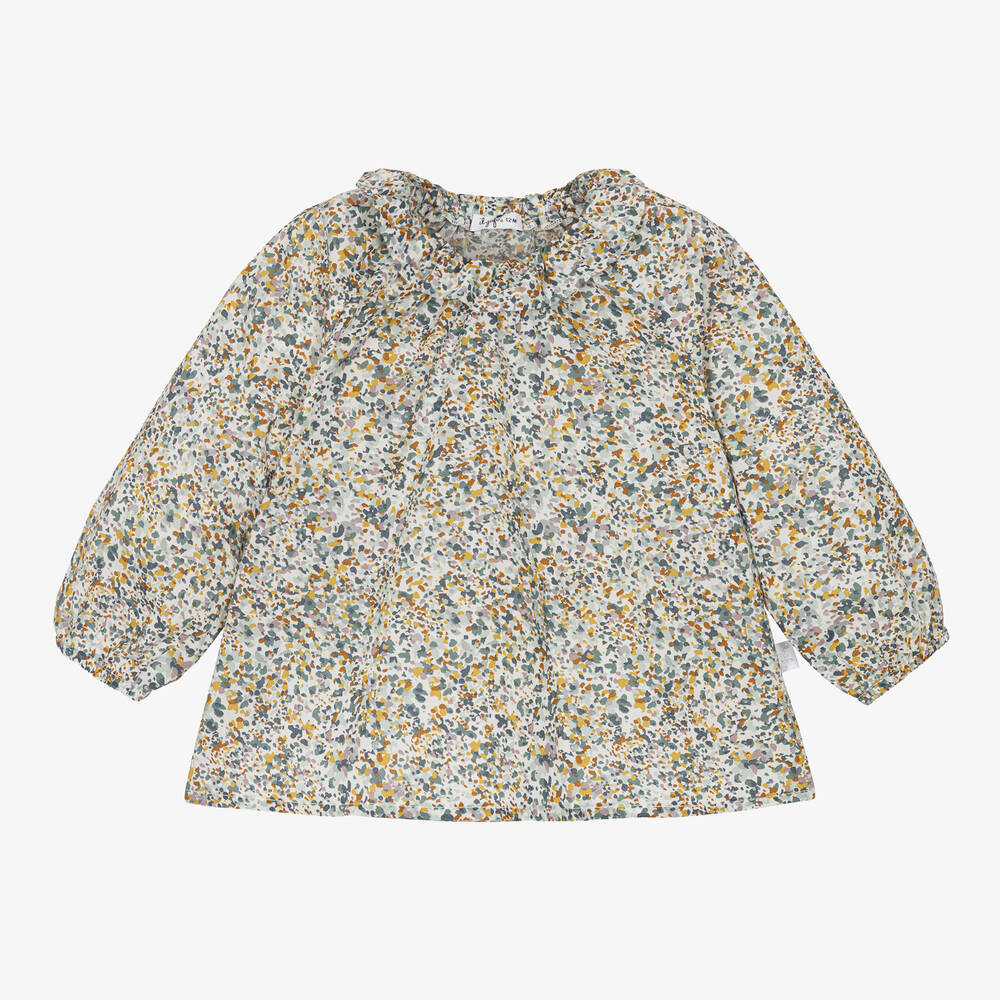 Il Gufo - Girls Green Cotton Liberty Floral Blouse | Childrensalon