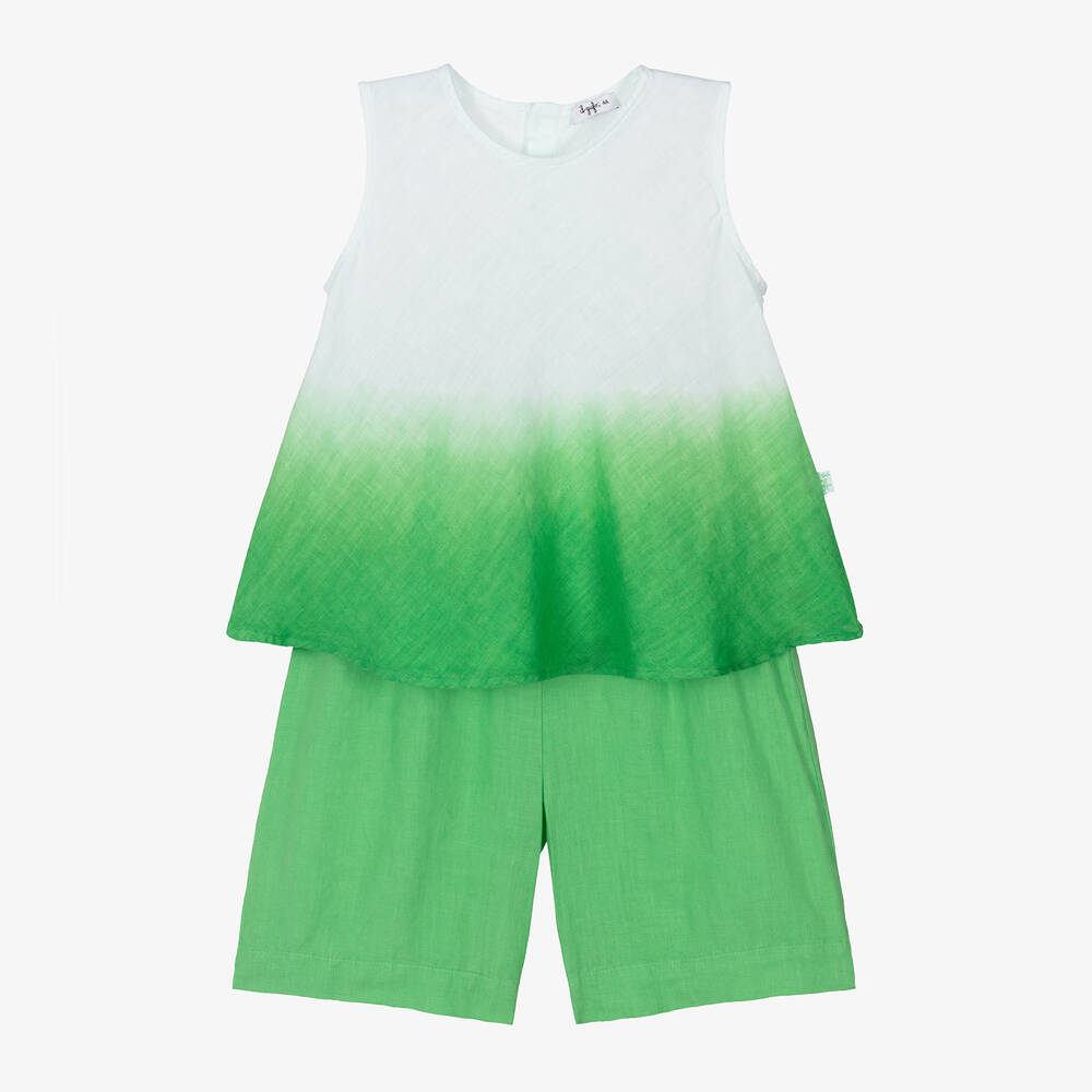 Il Gufo - Girls Green Linen Shorts Set | Childrensalon