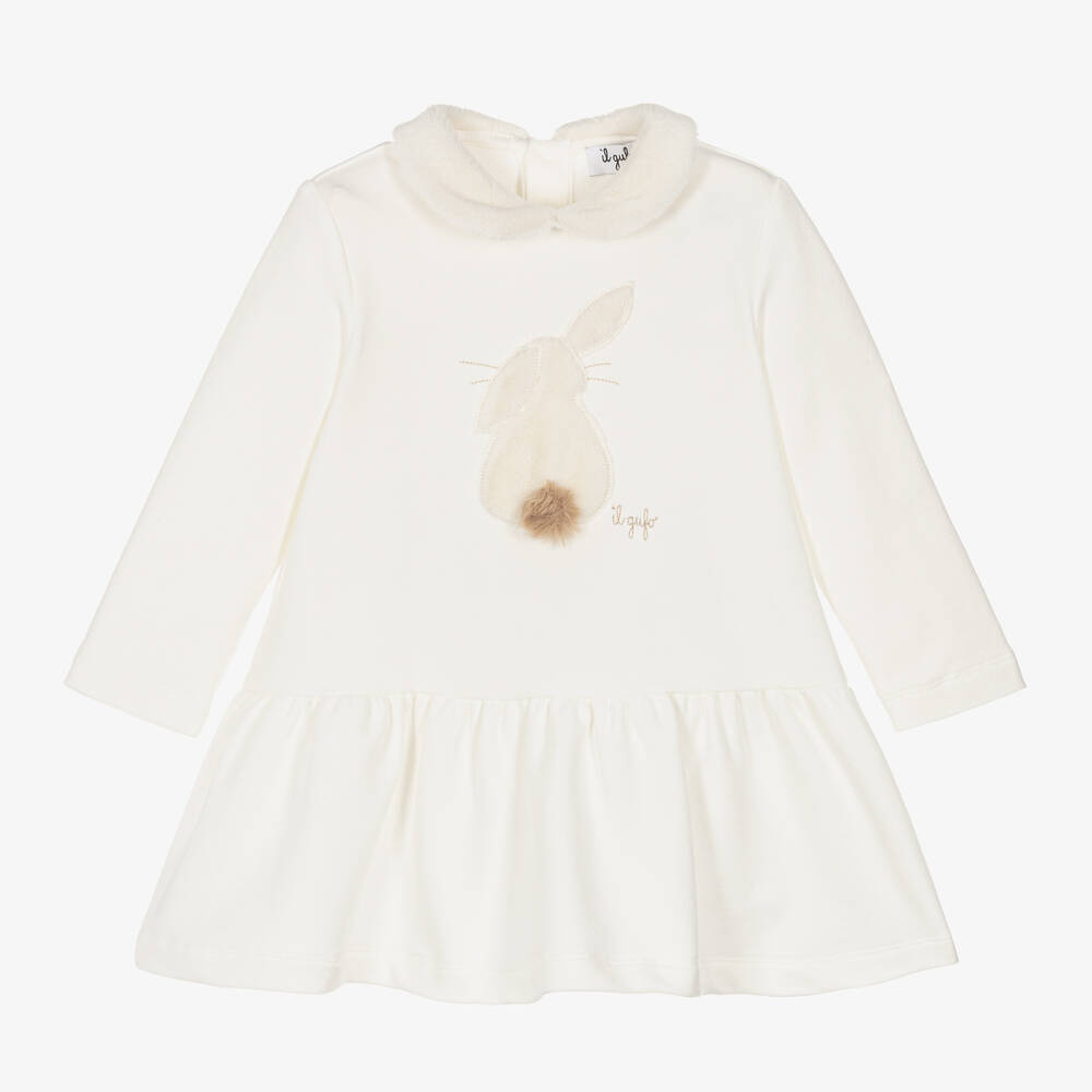 Il Gufo - Girls Ivory Cotton Bunny Dress | Childrensalon