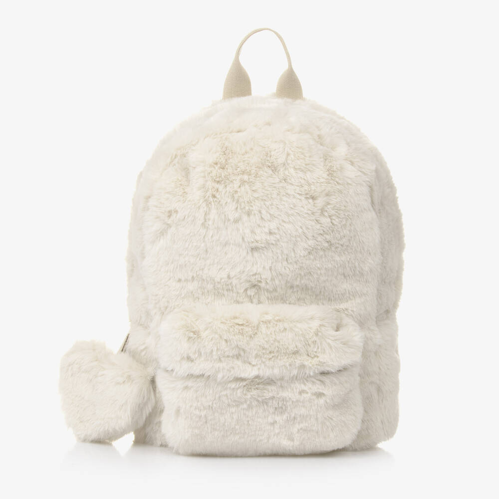 Il Gufo - Girls Ivory Faux Fur Backpack (30cm) | Childrensalon