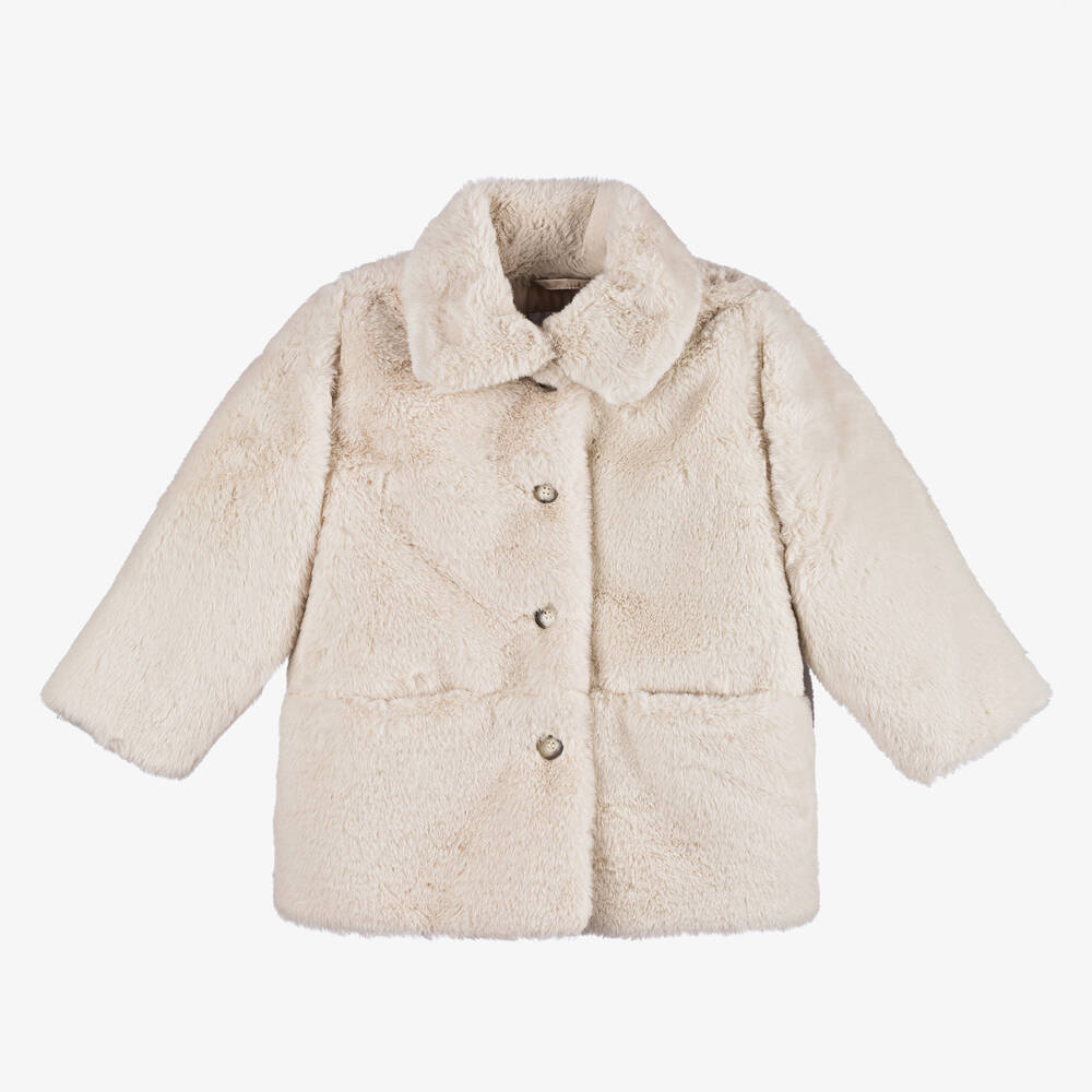 Il Gufo - Girls Ivory Faux Fur Coat | Childrensalon