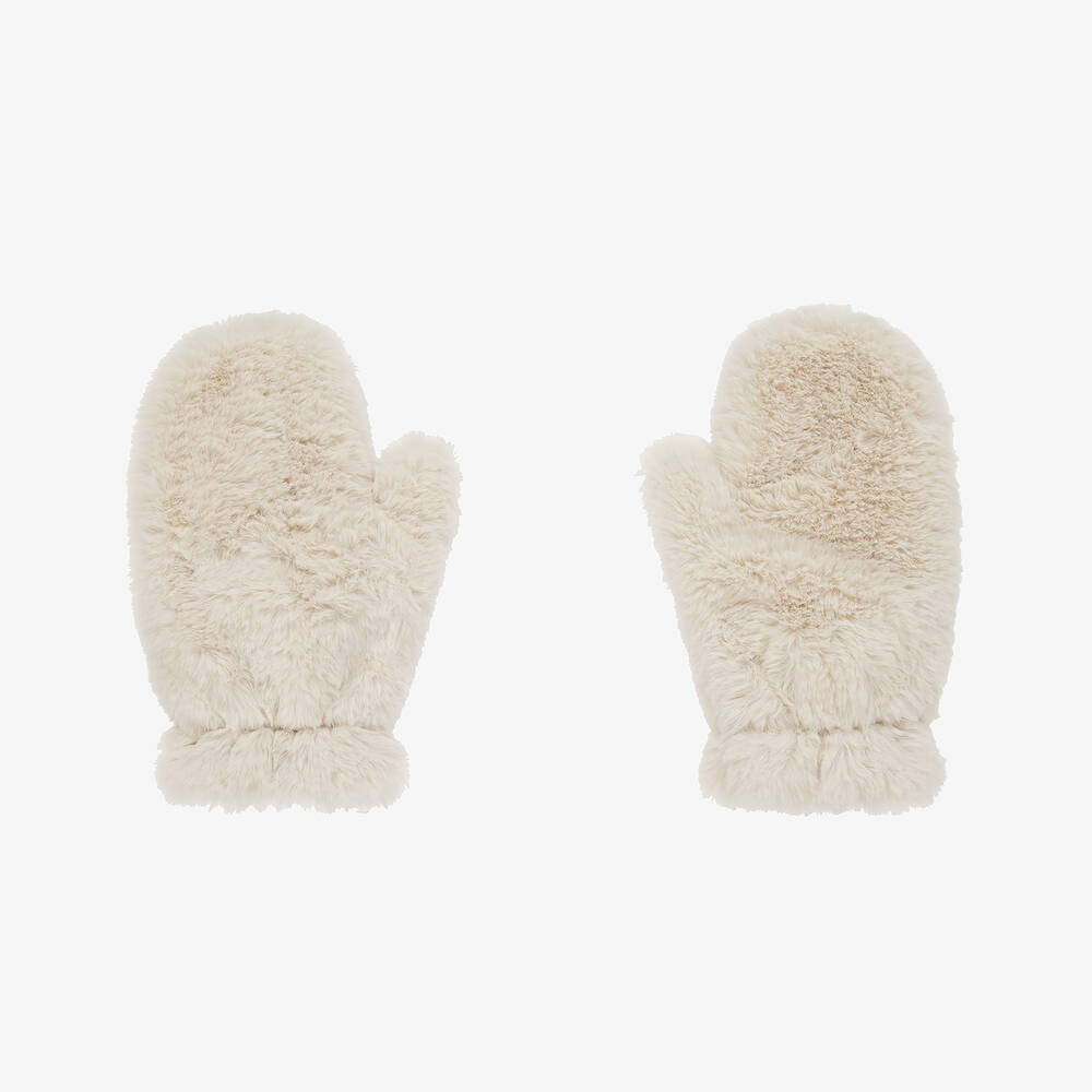 Il Gufo - Girls Ivory Faux Fur Mittens | Childrensalon