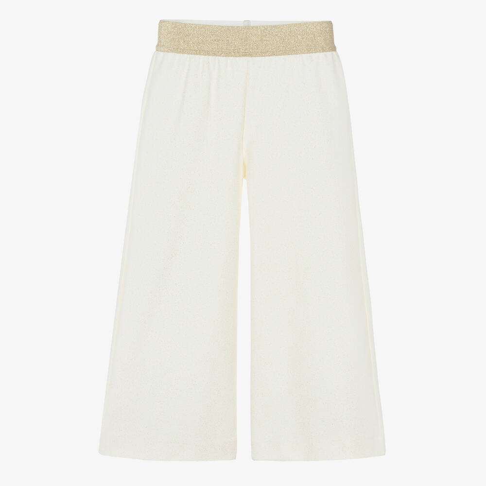 Il Gufo - Girls Ivory & Gold Wide Leg Trousers | Childrensalon