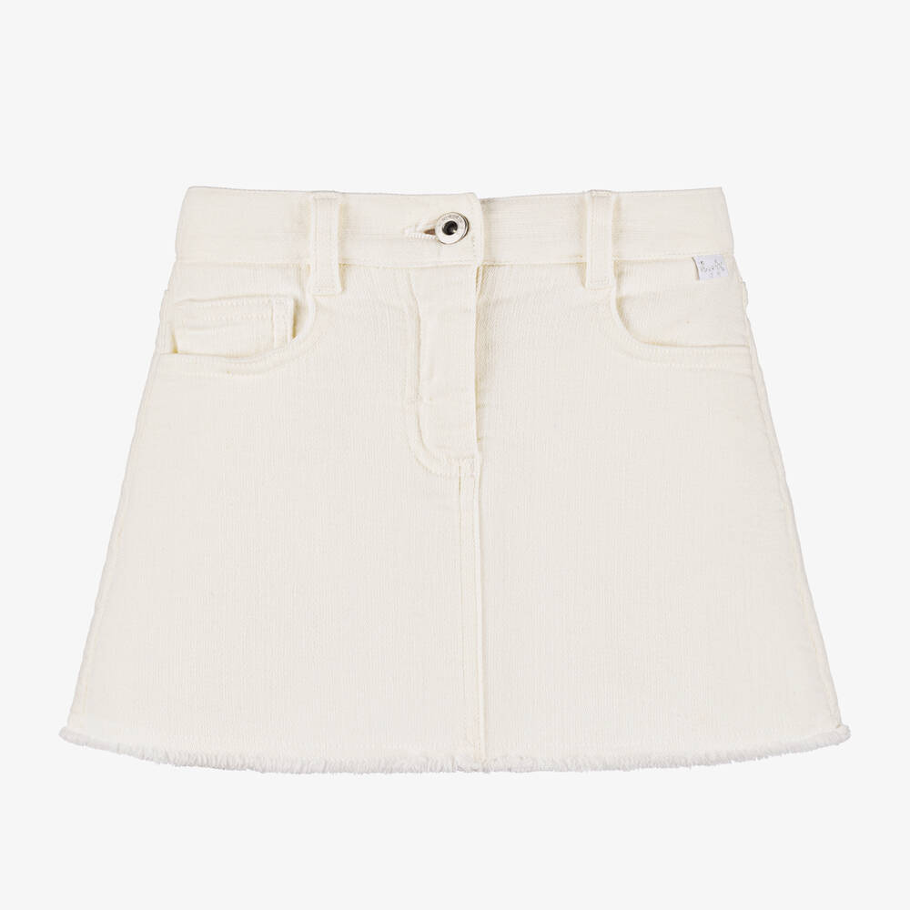 Il Gufo - Girls Ivory Jersey Denim Skirt | Childrensalon