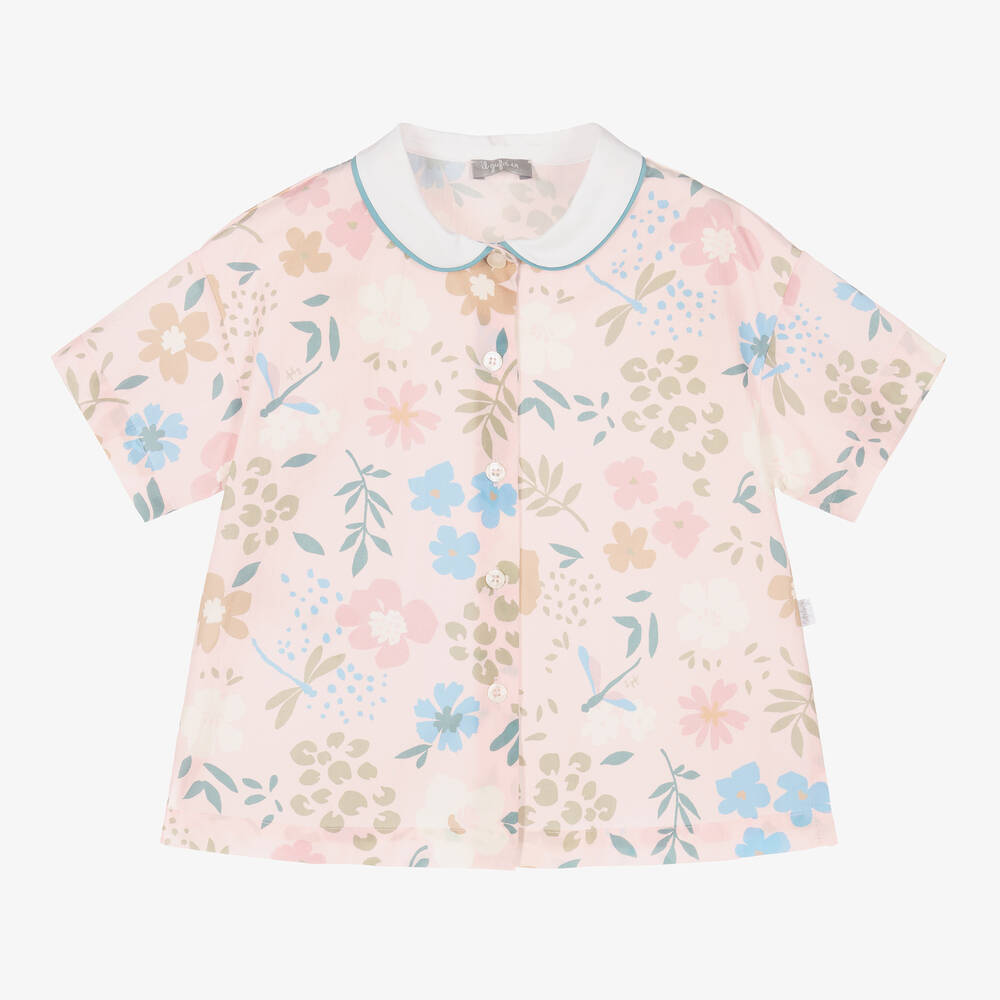 Il Gufo - Girls Light Pink Cotton Floral Shirt | Childrensalon