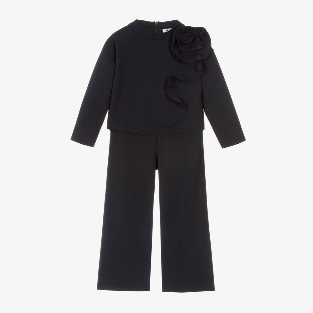 Il Gufo - Girls Navy Blue Cady Trouser Set | Childrensalon