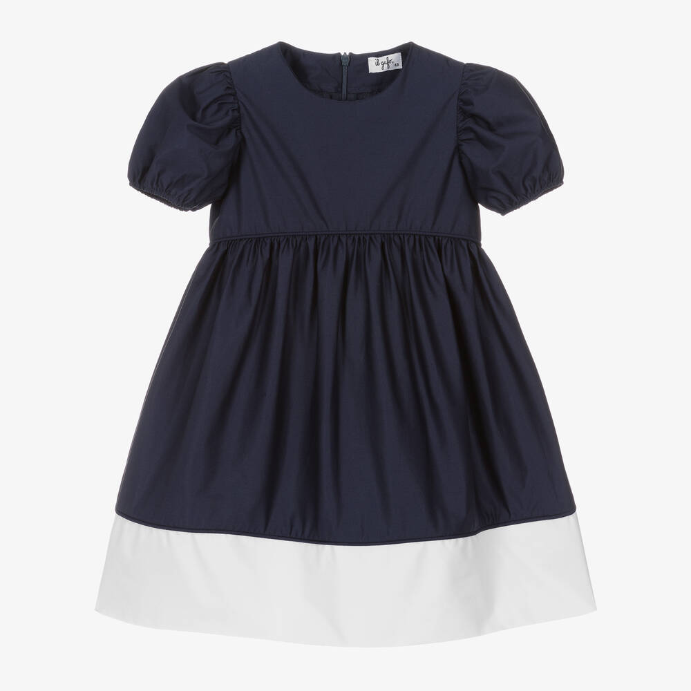 Il Gufo - Girls Navy Blue Cotton Dress | Childrensalon