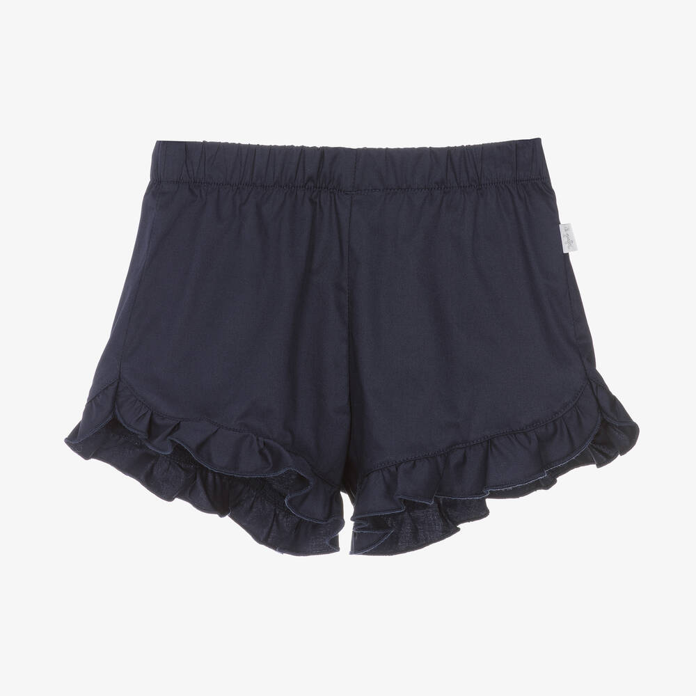 Il Gufo - Girls Navy Blue Cotton Frill Shorts | Childrensalon