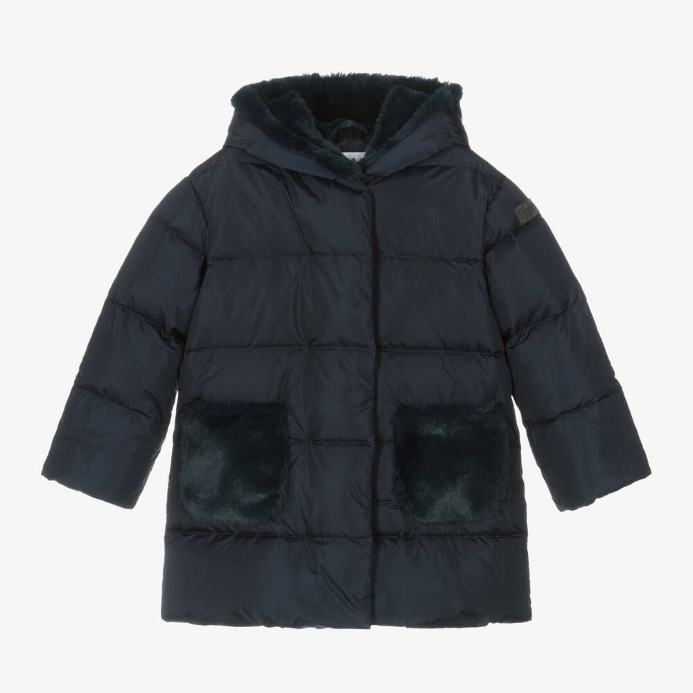 Il Gufo - Girls Navy Blue Down Padded Puffer Coat | Childrensalon