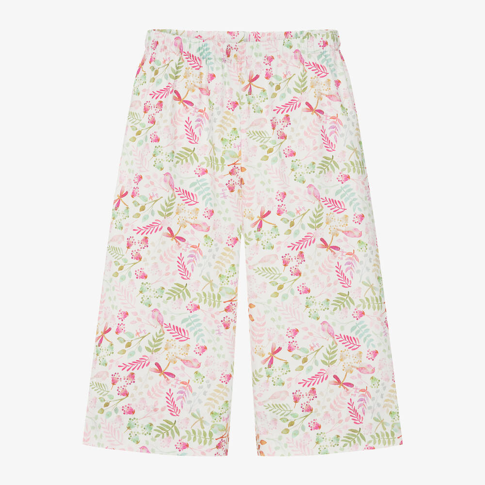 Il Gufo - Широкие розовые брюки из хлопка с цветами для девочек | Childrensalon