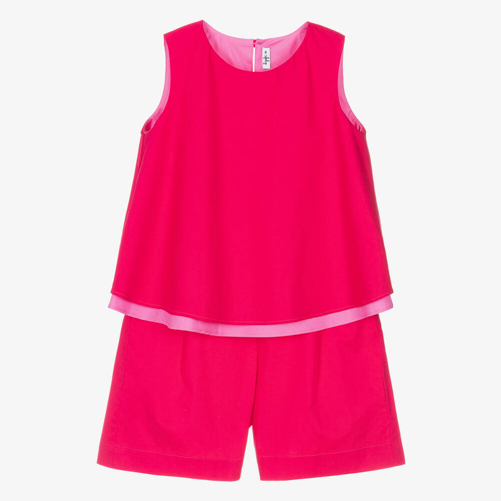 Il Gufo - Girls Pink Cotton Poplin Shorts Set  | Childrensalon