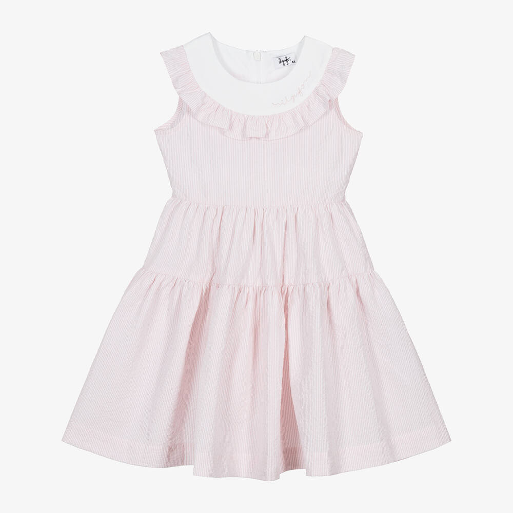 Il Gufo - Girls Pink Cotton Seersucker Dress | Childrensalon