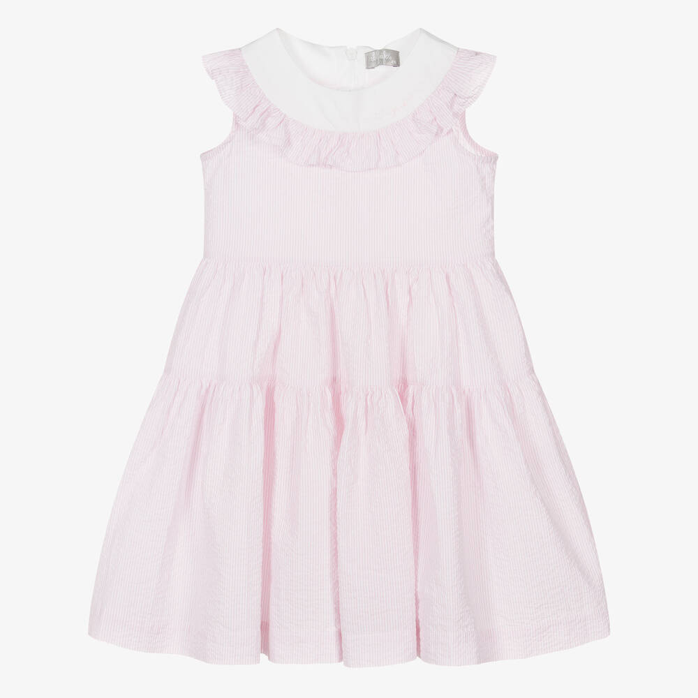 Shop Il Gufo Girls Pink Cotton Seersucker Dress