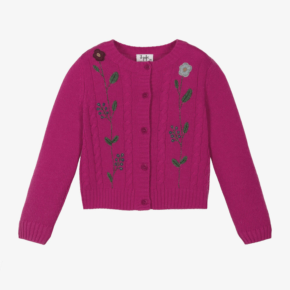 Il Gufo - Girls Pink Embroidered Floral Wool Cardigan | Childrensalon