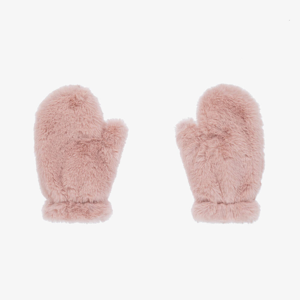 Il Gufo - Girls Pink Faux Fur Mittens | Childrensalon