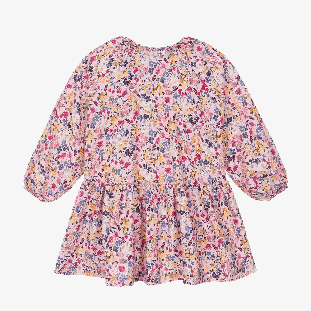 Il Gufo - Girls Pink Floral Viscose Dress | Childrensalon