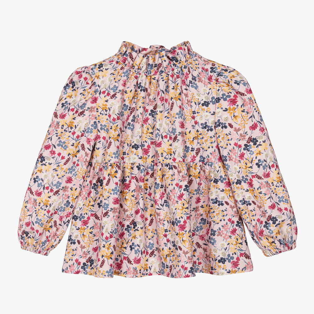 Il Gufo - Girls Pink Viscose Floral Blouse | Childrensalon