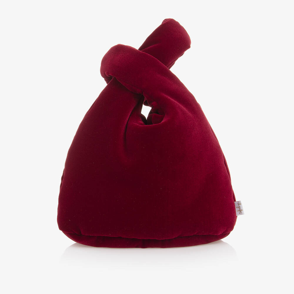 Il Gufo - Girls Red Padded Velvet Knot Bag (20cm) | Childrensalon