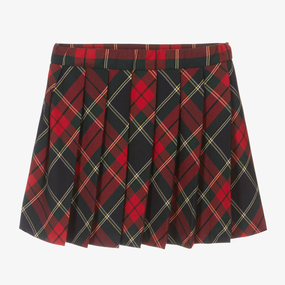 Il Gufo - Girls Red Tartan Pleated Skirt | Childrensalon